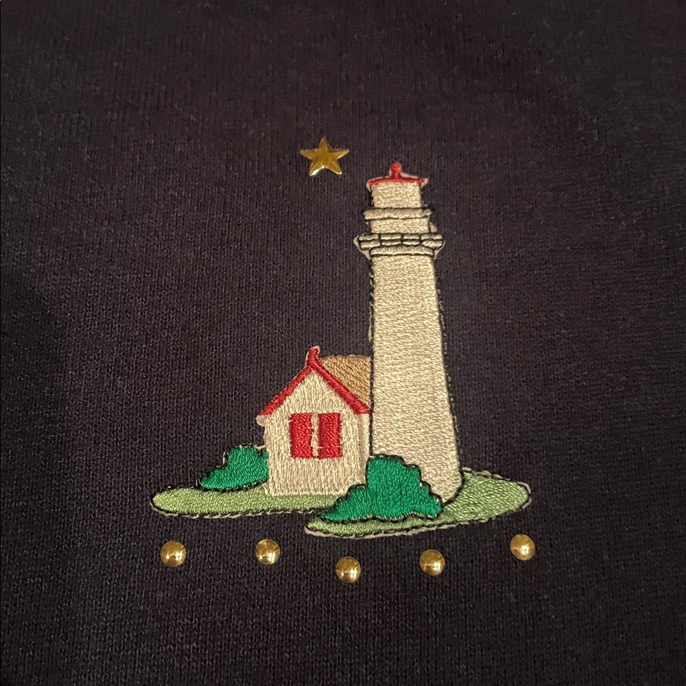 Vintage Jerzees Lighthouse Sweatshirt Navy Embroidered Crewneck Coastal Grandma - Picture 12 of 12